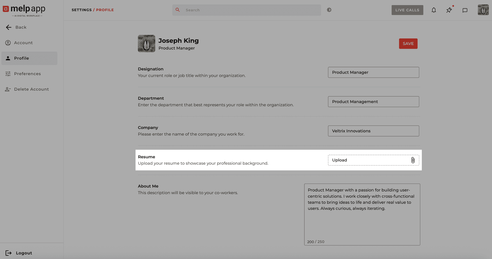 Upload resume